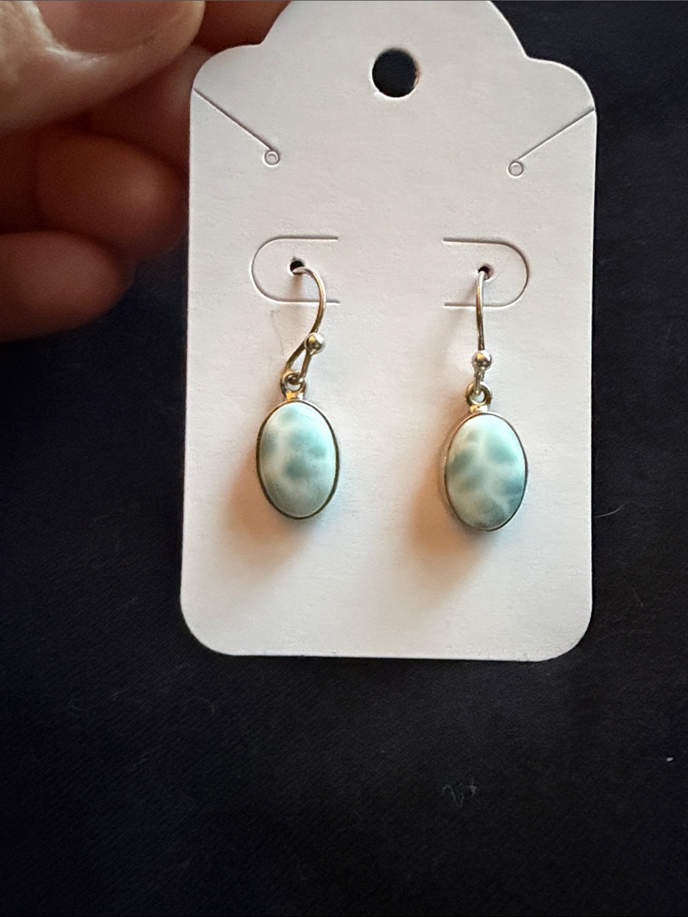 Larimar Ocean Blue Drop Stone Earrings Sterling Silver- Women's Jewelry